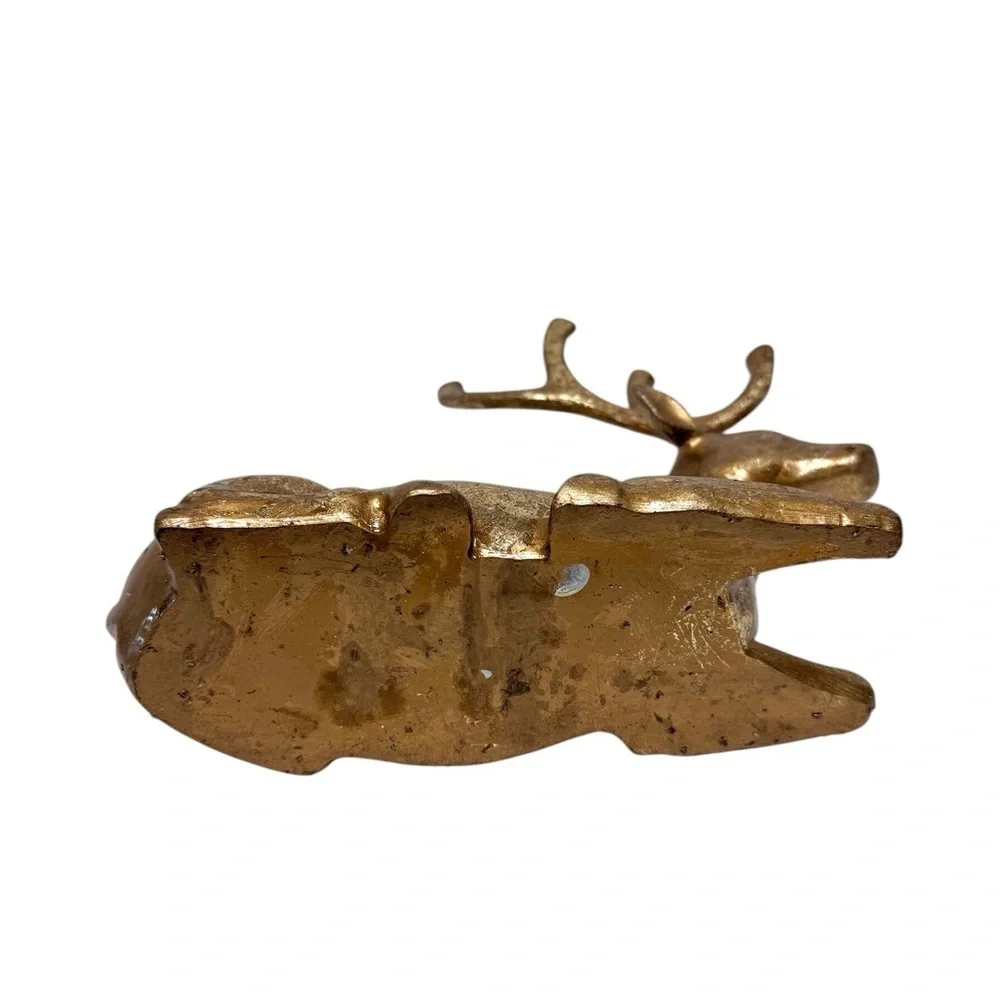 Sitting Filagree Reindeer Figurine Metallic Gold Resin EUC